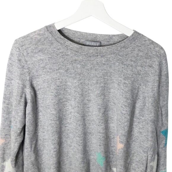 Pure Collection 100% Cashmere Sweater Gray Heather Stars 8/10 Medium Long Sleeve - Picture 2 of 12